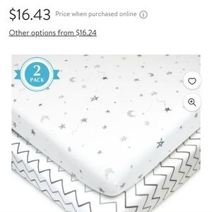 Brand New 2 pack playyard sheets, star and zigzag, 100% jersey knit cotton